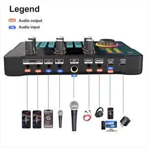 V80 Live Streaming Sound Card Audio Recording Professional Sound Card Mixer with DJ Mixer Voice Changer Audio Effects V80 Live Streaming Sound Card Audio Recording Professional Sound Card Mixer with DJ Mixer Voice Changer Audio Effects