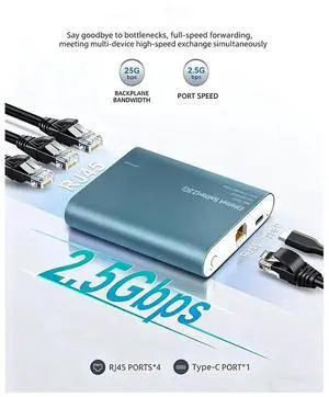 2.5G High Speed Ethernet Splitter 1 PoE in Multi-Port Out Network Switch Type-C Power Plug & Play 3Ports 2.5G High Speed Ethernet Splitter 1 PoE in Multi-Port Out Network Switch Type-C Power Plug & Play 3Ports