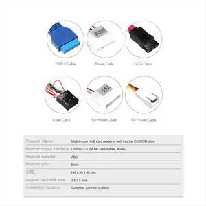5.25 Inch Media Dashboard with USB 2.0/3.0 E-SATA SATA Multi-Card Reader for Desktops 5.25 Inch Media Dashboard with USB 2.0/3.0 E-SATA SATA Multi-Card Reader for Desktops