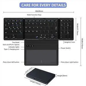 Foldable Bluetooth Keyboard with Touchpad Pocket Folding Keyboard for Laptop Tablet Rechargeable Keyboard Foldable Bluetooth Keyboard with Touchpad Pocket Folding Keyboard for Laptop Tablet Rechargeable Keyboard