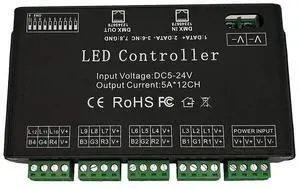 12 Channel Decoder RGB LED Controller 60A PWM DMX512 Dimmer Driver for RGB LED Strip and LED Module Light DC12V-24V 12 Channel Decoder RGB LED Controller 60A PWM DMX512 Dimmer Driver for RGB LED Strip and LED Module Light DC12V-24V