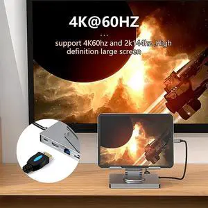9 in 1 USB C Hub with 360° Rotating Stand -Compatible 4K60Hz PD 100W USB 5Gbps SD TF Aux 3.5mm for Pro Tablet 9 in 1 USB C Hub with 360° Rotating Stand -Compatible 4K60Hz PD 100W USB 5Gbps SD TF Aux 3.5mm for Pro Tablet