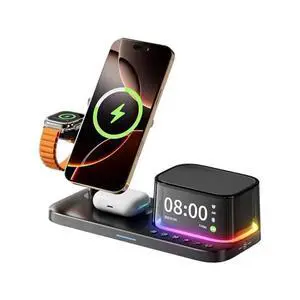 5 In 1 Charging Station With Bluetooth Speaker And Alarm Clock & Night Light, Fast Stand For Smartphone 5 In 1 Charging Station With Bluetooth Speaker And Alarm Clock & Night Light, Fast Stand For Smartphone