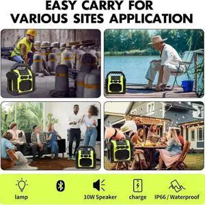 Outdoor Radio Bluetooth Speaker, IP66 Waterproof FM Clock Radio with LED Lights for /Fishing/Party/Camping Outdoor Radio Bluetooth Speaker, IP66 Waterproof FM Clock Radio with LED Lights for /Fishing/Party/Camping