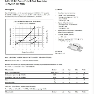 PTF080451E RF Tube LDMOS RF Power Field Effect Transistor 45W 869-960MHz PTF080451E RF Tube LDMOS RF Power Field Effect Transistor 45W 869-960MHz
