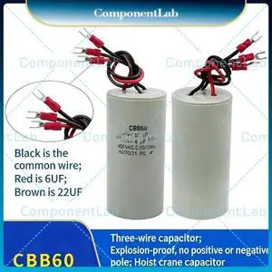 CBB60 450VAC22UF + 6UF three-wire dual capacitor motor crane basket hoist crane starting capacitor CBB60 450VAC22UF + 6UF three-wire dual capacitor motor crane basket hoist crane starting capacitor