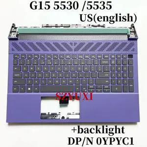 100%US English For G15 5530 5535 Laptop Keyboard Palmrest Assembly TOP COVER with Backlight YPYC1 100%US English For G15 5530 5535 Laptop Keyboard Palmrest Assembly TOP COVER with Backlight YPYC1