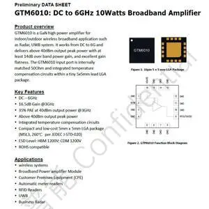 GTM6010 10w 28V DC-6GHz Internally Matched Broadband GaN RF Power Amplifier IC GTM6010 10w 28V DC-6GHz Internally Matched Broadband GaN RF Power Amplifier IC