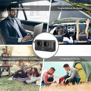 200W Car Inverter, Voltage Converter 12V To 220V With Time Display LCD, 2 Sockets And 4 USB Car Chargers (EU Plug) 200W Car Inverter, Voltage Converter 12V To 220V With Time Display LCD, 2 Sockets And 4 USB Car Chargers (EU Plug)