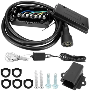 Trailer Wiring Harness Kit With 7 Way Trailer Cord, 7 Gang Junction Box, Breakaway Switch, And Plug Holder(8FT)