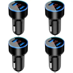 4X 3.1A Dual USB Car 2 Port LCD Display 12-24V Fast Quick Charging Auto Power Adapter With LED Light, Black 4X 3.1A Dual USB Car 2 Port LCD Display 12-24V Fast Quick Charging Auto Power Adapter With LED Light, Black