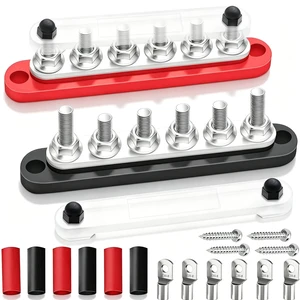 maierke 250A Bus Bar 12V Marine 6 x 5/16" (M8) Terminal Studs 12V-48V Power Distribution Block with Cover,with 6PCS Battery Lugs and 6PCS Heat Shrink Tubing Busbar for Boat Automotive Car maierke 250A Bus Bar 12V Marine 6 x 5/16" (M8) Terminal Studs 12V-48V Power Distribution Block with Cover,with 6PCS Battery Lugs and 6PCS Heat Shrink Tubing Busbar for Boat Automotive Car