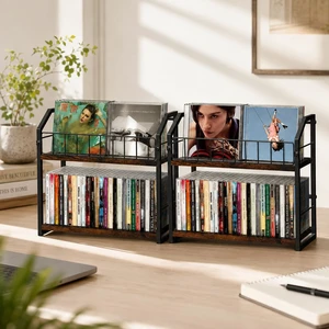 CD Storage Rack, 2 Tier CD holder & Display, 120 Capacity- Brown 2 Pack CD Storage Rack, 2 Tier CD holder & Display, 120 Capacity- Brown 2 Pack