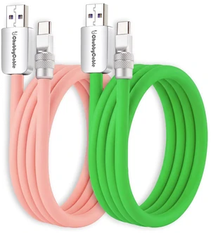 chubbycable 120W Silicone USB A to C Cable, 2 Pack, Pink+Green, 8.2FT chubbycable 120W Silicone USB A to C Cable, 2 Pack, Pink+Green, 8.2FT