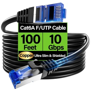 Cat6A Ethernet Cable Shielded 10Gbps 100 ft, Slim Shielded (F/UTP) Ethernet Cable Cat 6, Flexible 28AWG Bare Copper Cat6 Cable, Space-saving Cat 6a Network Cable for Server, Data Center, Black Cat6A Ethernet Cable Shielded 10Gbps 100 ft, Slim Shielded (F/UTP) Ethernet Cable Cat 6, Flexible 28AWG Bare Copper Cat6 Cable, Space-saving Cat 6a Network Cable for Server, Data Center, Black