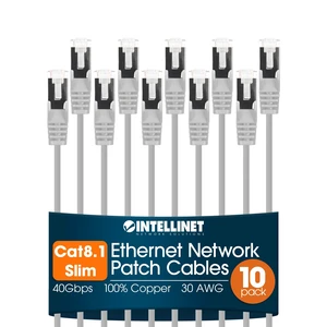 Intellinet Cat8.1 Slim U/FTP RJ45 Ethernet Cable 10-Pack, 14 ft, White Intellinet Cat8.1 Slim U/FTP RJ45 Ethernet Cable 10-Pack, 14 ft, White