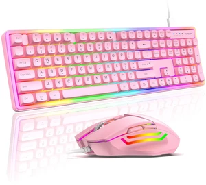Wired RGB Keyboard and Mouse Combo, Adjustable Rainbow Backlit, 104-Key Full-Size with Numpad, 6400 DPI Ergonomic High-Precision Mouse, Plug & Play, for PC Laptop Mac Windows Mac Office Gaming (Pink) Wired RGB Keyboard and Mouse Combo, Adjustable Rainbow Backlit, 104-Key Full-Size with Numpad, 6400 DPI Ergonomic High-Precision Mouse, Plug & Play, for PC Laptop Mac Windows Mac Office Gaming (Pink)
