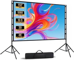 ACSTAB Outdoor Projector Screen with Stand - 150 Inch Portable Projector Screen Outdoor Indoor Projection Screen 16:9 4K HD Movie Screens with Carry Bag Can Enjoy Home Theater Projection Screens ACSTAB Outdoor Projector Screen with Stand - 150 Inch Portable Projector Screen Outdoor Indoor Projection Screen 16:9 4K HD Movie Screens with Carry Bag Can Enjoy Home Theater Projection Screens