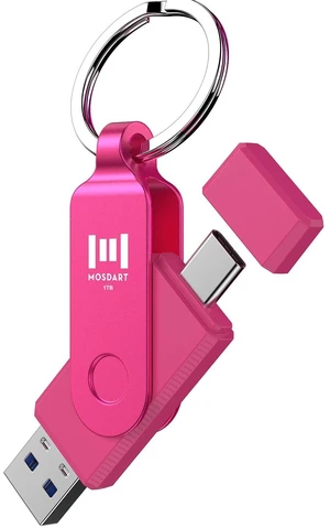 MOSDART 1TB USB C and A 3.2 150MB/s Dual Flash Drive with Keychain, Pink MOSDART 1TB USB C and A 3.2 150MB/s Dual Flash Drive with Keychain, Pink