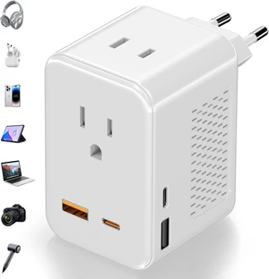220V to 110V Voltage Converter US to Europe, Travel Adapter Plug Converter for European with 20W PD & 2USB-A & 2USB-C, European Power Converter Combo USA to Spain Italy France, White 220V to 110V Voltage Converter US to Europe, Travel Adapter Plug Converter for European with 20W PD & 2USB-A & 2USB-C, European Power Converter Combo USA to Spain Italy France, White