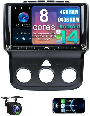 Car Radio for Dodge Ram 1500 2500 3500 2013-2018 Manual AC, 8 Core 4+64G Car Radio for Dodge Ram 1500 2500 3500 2013-2018 Manual AC, 8 Core 4+64G