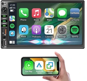7 Inch Double Din Car Stereo for Wireless Carplay & Android Auto, Car Audio with 1024 * 600 HD Touch Screen Mirror Link, Bluetooth5.2,2USB/AUX/TF,AM/FM Radio 7 Inch Double Din Car Stereo for Wireless Carplay & Android Auto, Car Audio with 1024 * 600 HD Touch Screen Mirror Link, Bluetooth5.2,2USB/AUX/TF,AM/FM Radio