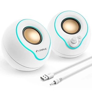LENRUE Computer Speakers, PC Speakers with Colorful Lights Button, Volume Knob, 45 Tilt, Loud Sound, AUX and USB Powered for PC Desktop Monitor Laptop LENRUE Computer Speakers, PC Speakers with Colorful Lights Button, Volume Knob, 45 Tilt, Loud Sound, AUX and USB Powered for PC Desktop Monitor Laptop