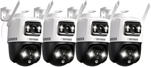 Defender AI Powered Guard Pro 3K Plus Dual Lens PTZ WiFi 6/Bluetooth Plug-in Power Security Camera, Human/Vehicle Detection, AI Auto-Tracking, Night Vision, Works w/Guard App, 4 Pack Defender AI Powered Guard Pro 3K Plus Dual Lens PTZ WiFi 6/Bluetooth Plug-in Power Security Camera, Human/Vehicle Detection, AI Auto-Tracking, Night Vision, Works w/Guard App, 4 Pack