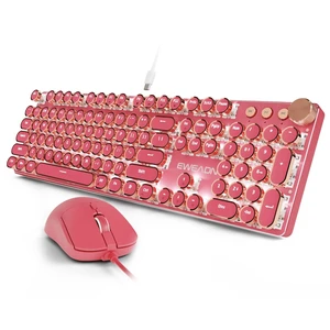 Wired Typewriter Keyboard and Mouse Combo, Low Noise White Switch-Hot Pink Wired Typewriter Keyboard and Mouse Combo, Low Noise White Switch-Hot Pink