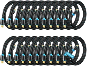 Maximm HDMI Cable 4K 10 Ft, 20 Pack, Braided, 18Gbps, HDMI 2.0, Gold-Plated Maximm HDMI Cable 4K 10 Ft, 20 Pack, Braided, 18Gbps, HDMI 2.0, Gold-Plated