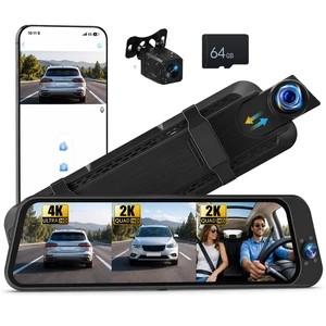 SIXTOP 3 Channel Rear View Mirror Camera 4K Front 2K Inside and Rear Triple Mirror Dash Cam 9.66 IPS Touchscreen Night Vision WiFi G-Sensor ADAS Loop Record Reverse Assist 24/7 Monitor 64GB Card SIXTOP 3 Channel Rear View Mirror Camera 4K Front 2K Inside and Rear Triple Mirror Dash Cam 9.66 IPS Touchscreen Night Vision WiFi G-Sensor ADAS Loop Record Reverse Assist 24/7 Monitor 64GB Card