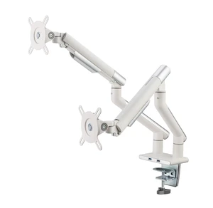 POUT E12 Dual Monitor Arm Mount Stand Adjustable Full Motion Desk Mount for 17-32 Screens, Supports 4-22lbs per Arm, VESA 75x75mm & 100x100mm (White/Silver) POUT E12 Dual Monitor Arm Mount Stand Adjustable Full Motion Desk Mount for 17-32 Screens, Supports 4-22lbs per Arm, VESA 75x75mm & 100x100mm (White/Silver)