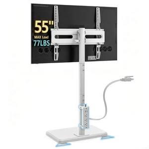Floor TV Stand with Power Outlet for 26-55 inch TVs up to 77 lbs, Height Adjustable Swivel Tilt TV Stand with Wood Base, Saving Space Design for Bedroom, Living Room and Corner, White Floor TV Stand with Power Outlet for 26-55 inch TVs up to 77 lbs, Height Adjustable Swivel Tilt TV Stand with Wood Base, Saving Space Design for Bedroom, Living Room and Corner, White