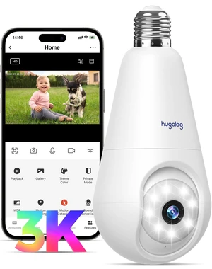 Hugolog 3K 5MP Light Bulb Security Cameras Wireless Outdoor-2.4GHz Cameras for Home Security Indoor with AI Sound Processing&Motion Detection,Color Night Vision,Auto Tracking,Siren Alarm,2-Way Hugolog 3K 5MP Light Bulb Security Cameras Wireless Outdoor-2.4GHz Cameras for Home Security Indoor with AI Sound Processing&Motion Detection,Color Night Vision,Auto Tracking,Siren Alarm,2-Way