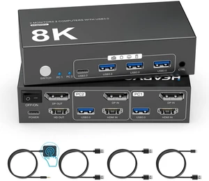 KVM Switch 2 Monitors 2 Computers, HDMI + DisplayPort,8K@60Hz KVM Switch 2 Monitors 2 Computers, HDMI + DisplayPort,8K@60Hz