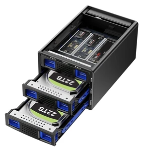 Hybrid 2*2.5/3.5" SATA HDD/SSD(Support RAID 1/0/JBOD/NORMAL)+3* M / B+M Key M.2 NVMe Enclosure with Fan, USB A/C 3.2 Gen 2, Hard Drive Enclosure Support 68TB(2*22TB HDD+3*8TB 2230/42/60/80/110 SSDs) Hybrid 2*2.5/3.5" SATA HDD/SSD(Support RAID 1/0/JBOD/NORMAL)+3* M / B+M Key M.2 NVMe Enclosure with Fan, USB A/C 3.2 Gen 2, Hard Drive Enclosure Support 68TB(2*22TB HDD+3*8TB 2230/42/60/80/110 SSDs)