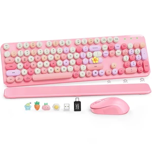 Wireless Keyboard and Mouse Combo, Round Keycaps, Magnetic Wrist Rest, Pink Wireless Keyboard and Mouse Combo, Round Keycaps, Magnetic Wrist Rest, Pink