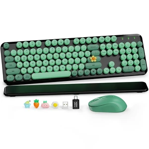 Wireless Keyboard and Mouse, Round Keycap, Magnetic Wrist Rest, Green Black Wireless Keyboard and Mouse, Round Keycap, Magnetic Wrist Rest, Green Black