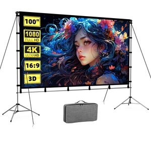 100 Inch Projector Screen with Stand, Movie Projector Screen Indoor/Outdoor Front/Rear 16:9 4K HD with Carry Bag, Movie Screen for Home, Backyard, Camping Theater 100 Inch Projector Screen with Stand, Movie Projector Screen Indoor/Outdoor Front/Rear 16:9 4K HD with Carry Bag, Movie Screen for Home, Backyard, Camping Theater