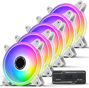 EZDIY-FAB White Moonlight 120mm RGB PWM Case Fan with RGB PWM Fan Hub,5V Motherboard Sync,ARGB Computer Fan,Multiple Light Modes-5 Pack EZDIY-FAB White Moonlight 120mm RGB PWM Case Fan with RGB PWM Fan Hub,5V Motherboard Sync,ARGB Computer Fan,Multiple Light Modes-5 Pack