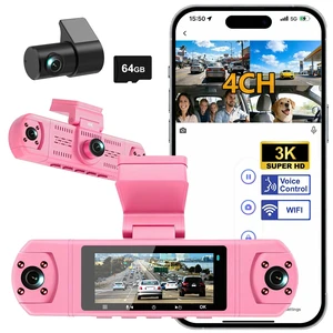 Dash Cam for Cars,360 View 3K Front +Rear&Left & Right 1080P x3, 4 Channel Dash Cam, Voice Control,WiFi & APP Control,8 IR Lamps Night Vision,Free 64GB SD Card,G-Sensor,Parking Mode M998-3K-pink Dash Cam for Cars,360 View 3K Front +Rear&Left & Right 1080P x3, 4 Channel Dash Cam, Voice Control,WiFi & APP Control,8 IR Lamps Night Vision,Free 64GB SD Card,G-Sensor,Parking Mode M998-3K-pink