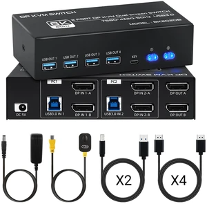 DisplayPort KVM Switch 2 Monitors 2 Computers, USB 3.0 8K@60Hz Dual Monitor DisplayPort KVM Switch 2 Monitors 2 Computers, USB 3.0 8K@60Hz Dual Monitor