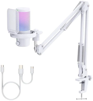 FEELWORLD VM1 White USB Gaming Condenser Microphone for pc, Boom Arm Stand FEELWORLD VM1 White USB Gaming Condenser Microphone for pc, Boom Arm Stand