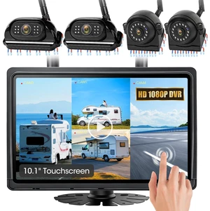 WOOCARTY 10.1" - 4 Magnetic Wireless RV Backup Camera System, 1080P DVR Touchscreen Rear Side Cameras for Monitoring, Compatible with Furrion Pre-Wired Plug, Night Vision Camera for Trailer Tru WOOCARTY 10.1" - 4 Magnetic Wireless RV Backup Camera System, 1080P DVR Touchscreen Rear Side Cameras for Monitoring, Compatible with Furrion Pre-Wired Plug, Night Vision Camera for Trailer Tru
