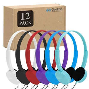 GEEKRIA 12 Pack Wired Classroom Headphones, Adjustable On-Ear Headsets for Students, School, Library, Computer Lab & Testing Centers, Bulk Pack (Circle Earcups) GEEKRIA 12 Pack Wired Classroom Headphones, Adjustable On-Ear Headsets for Students, School, Library, Computer Lab & Testing Centers, Bulk Pack (Circle Earcups)
