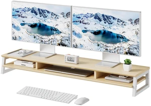 YOGRFA Dual Monitor Stand Riser for Desk, 41.7 Inch Large 2 Tier Computer Monitor Stand for 2 Monitors, Desktop Storage Organizer Shelf with Keyboard Space for Laptop PC Printer, Beige YOGRFA Dual Monitor Stand Riser for Desk, 41.7 Inch Large 2 Tier Computer Monitor Stand for 2 Monitors, Desktop Storage Organizer Shelf with Keyboard Space for Laptop PC Printer, Beige