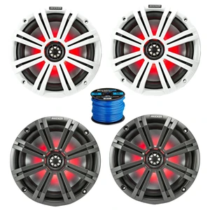 2 Pair (Qty 4) of Kicker KM 8" 300 Watt Peak Power Marine Multi Color LED Coaxial Boat Speakers with Charcoal and White Grilles, Speaker Wire 2 Pair (Qty 4) of Kicker KM 8" 300 Watt Peak Power Marine Multi Color LED Coaxial Boat Speakers with Charcoal and White Grilles, Speaker Wire