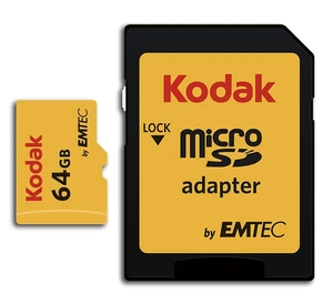 Kodak 64GB Class 10 UHS-I U1 MicroSDXC Card with Adapter 10x Write Speed Kodak 64GB Class 10 UHS-I U1 MicroSDXC Card with Adapter 10x Write Speed