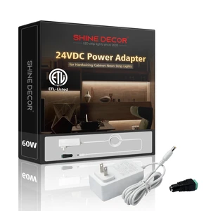 Shine Decor 60W 24VDC Plug Power Adapter, ETL Certified Safe Usage with 1.5m Cable & Terminal Connector, Suitable for 24V Under Cabinet Neon Strip Light (Max. 5m runnable) & Other Low Volt Devices Shine Decor 60W 24VDC Plug Power Adapter, ETL Certified Safe Usage with 1.5m Cable & Terminal Connector, Suitable for 24V Under Cabinet Neon Strip Light (Max. 5m runnable) & Other Low Volt Devices