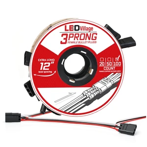 Ledvillage 100 Counts of 3 Prong Female Bullet Plug Wiring Harness Continuous Wire Harness Roll (12" Lead Spacing Between Plugs) 3 Prong Socket Plug Ledvillage 100 Counts of 3 Prong Female Bullet Plug Wiring Harness Continuous Wire Harness Roll (12" Lead Spacing Between Plugs) 3 Prong Socket Plug